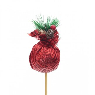 4A Kerstbal Bijsteker “Cadeau” | Kleur: Rood | Diameter kerstbal 6 centimeter | Lengte bijsteker ± 50 centimeter | Kerst Decoratie | Per 25 bijstekers
