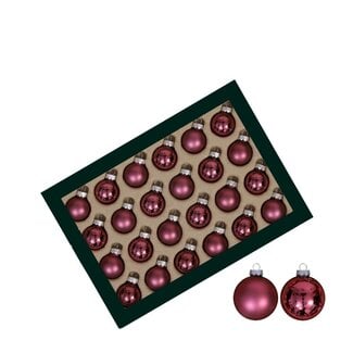 4A Kerstballen | Kleur: Donkerroze | Glimmende en Matte Ballen | Diameter 25 millimeter | Per 24 kerstballen