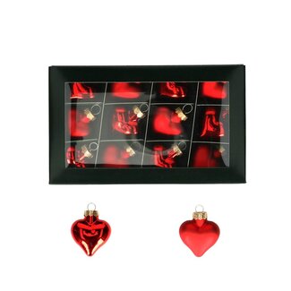 4A Red Christmas Baubles in Heart Shape | Shiny and Matte Baubles | Diameter 40 millimetre | Per 12 Christmas Baubles