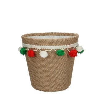 4A Kerst Pompon Potcover | Kleur: Lichtbruin | Kerst Decoratie | Diameter 13.5 centimeter | Hoogte 13 centimeter | Per 12 potcovers