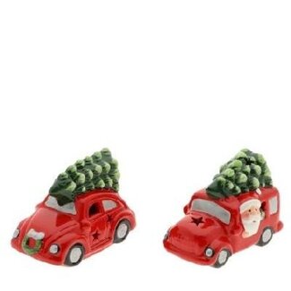 4A Rode LED Auto met Kerstboom | Kerst Decoratie | Lengte 9 centimeter | Breedte 6 centimeter | Hoogte 7 centimeter | Per 12 auto’s