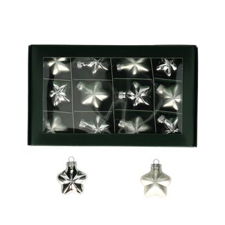 4A Silver-coloured Christmas baubles in star shape | Shiny and matte baubles | Diameter 40 millimeter | Per 12 Christmas baubles