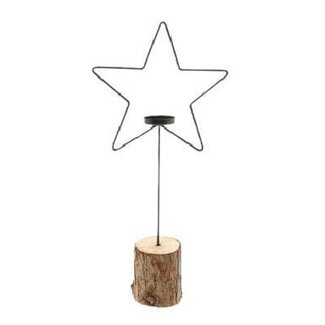 4A Theelichthouder Ster op Houten Standaard | Kleur: Zwart | Kerst Decoratie | Diameter 22 centimeter | Hoogte 47 centimeter | Per 4 houders