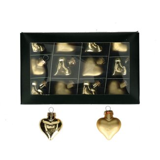 4A Gold-coloured Christmas Baubles in Heart Shape | Shiny and Matte Baubles | Diameter 40 millimetre | Per 12 Christmas Baubles