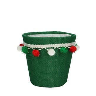 4A Potcover Pompon | Kleur: Rood Groen | Kerst Decoratie | Diameter 13.5 centimeter | Hoogte 13 centimeter | Per 12 potcovers
