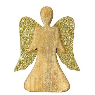 4A Engel met Goudkleurige Vleugels | Kleur: Naturel Lichtbruin | Kerst Decoratie | Lengte 27 centimeter | Per 8 engelen
