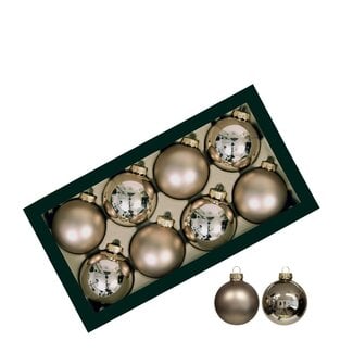 4A Kerstballen | Kleur: Taupe | Glimmende en Matte Ballen | Diameter 80 millimeter | Per 8 kerstballen