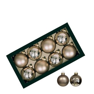 4A Taupe Christmas Baubles | Shiny and Matte Baubles | Diameter 80 millimeter | Per 8 Christmas Baubles