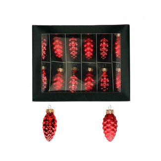 4A Red Pinecone Christmas Baubles | Shiny and Matte Christmas Baubles | Length 60 millimetre | Per 12 Christmas Baubles