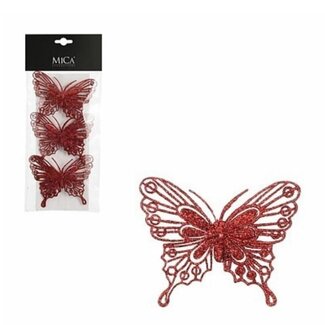 4A Red Butterfly on Clip | Christmas Decoration | Length 10 centimeter | Per 3 butterflies