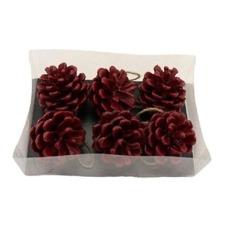 4A Dennenappel Hanger | Kleur: Rood | Kerst Decoratie | Lengte 6 centimeter | Per 6 dennenappels