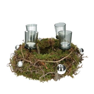 4A Advent Krans met Zilverkleurige Kerstballen | Kleur: Natuurlijk Groen | Kerst Decoratie | Diameter 30 centimeter | Per 2 adventkransen