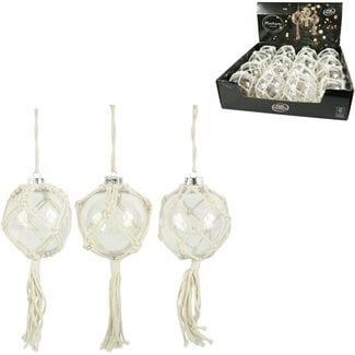 4A Kunststof Macramé Kerstballen Assorti | Kleur: Naturel Wit | Diameter 10 centimeter | Per 16 kerstballen