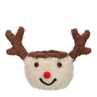 4A White Brown Wooden Reindeer Pot | Christmas Decoration | Length 27 centimeter | Width 15 centimeter | Height 11 centimeter | Per 2 pots