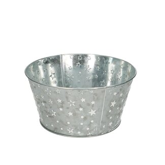 4A Grey Zinc Flowerpot Planter with white stars “Nigel” | Christmas Decoration | Diameter 20 centimeter | Height 10 centimeter | Per 10 planters