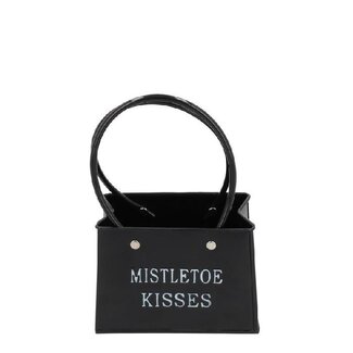 4A Black Zinc Flowerpot Planter Bag-shaped tekst “Mistletoe Kisses” | Height 11.5 centimeter | Length 14 centimeter | Width 7.5 centimeter | Per 6 planters