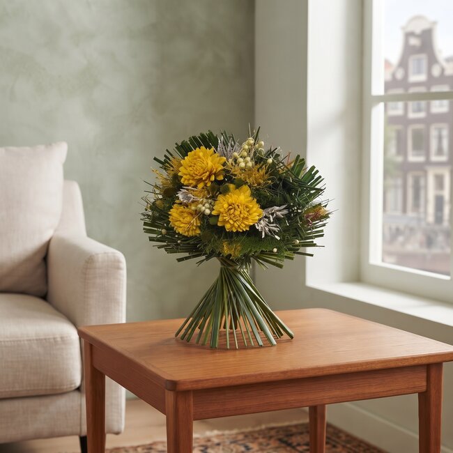 Boeket Droogbloemen “Madrid Yellow” | Lengte ± 20 centimeter | Met verschillende gele bloemen | Per boeket