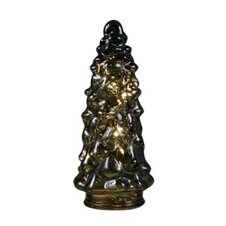 4A Glazen Kerstboom met LED lichtjes | Kleur: Groen | Kerst Decoratie | Diameter 9.5 centimeter | Hoogte 21.5 centimeter | Per 12 kerstbomen