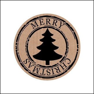 4A Brown Christmas Tree Stickers on Roll with Text “Merry Christmas” | Christmas Decoration | Diameter 35 millimeter | Per 500 stickers