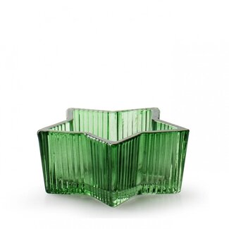 4A Photophore Étoile En Verre Vert | Décoration De Noël | Diamètre 8.5 centimeter | Hauteur 4 centimeter | Par 12 Photophores