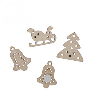 4A Beige Autocollants de Noël en bois Assortis Traîneau Maison Étoile | Décoration de Noël | Diamètre 2.5 centimètre | Par 48 autocollants
