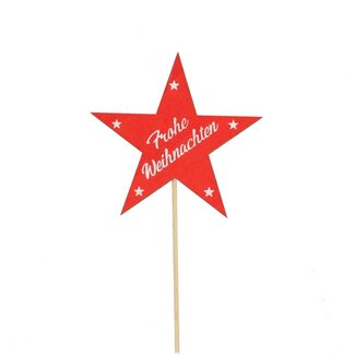 4A Red Star Stake with Text “Frohe Weihnachten” | Christmas Decoration | Stake length ± 50 centimetres | Star diameter 9 centimetres | Per 25 stakes