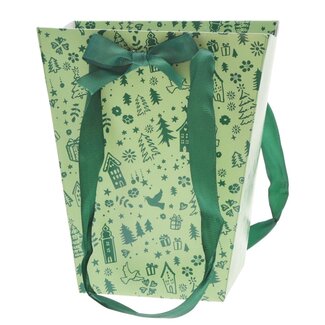 4A Green Cadeautasje “Christmas” | Christmas Decoration | Length 17 centimeter | Width 11 centimeter | Height 20 centimeter | Per 10 bags