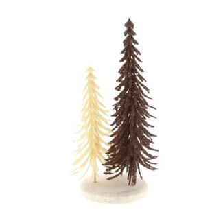 4A Sapins De Noël Brun Et Crème Sur Socle | Décoration De Noël | Diamètre 13 centimeter | Hauteur 28 centimeter | Par 2 Socles