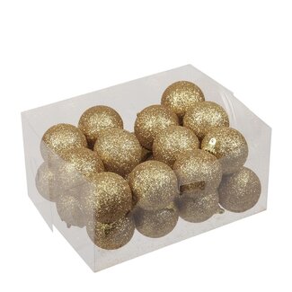 4A Gold-coloured Plastic Glitter Christmas Baubles | Christmas Decoration | Diameter 4 centimetre | Per 24 Christmas Baubles