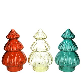 4A LED Glazen Kerstboom met Timer | Kleur: Gemengde Kleuren | Kerst Decoratie | Diameter 12 centimeter | Hoogte 19.5 centimeter | 10 LED Lampjes | Per 12 kerstbomen