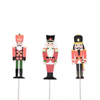 4A Couleurs mélangées Casse-noisette Pique | Décoration de Noël | Longueur du pique ± 20 centimeter | Hauteur du casse-noisette 8.5 centimeter | Par 12 piquets