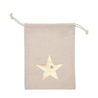4A Cream Cotton Gift bag with Stars “Star” | Christmas Decoration | Diameter 18 centimetre | Height 24 centimetre | Per 6 bags