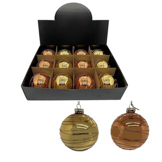 4A Boules de Noël dorées avec rayures assorties | Décoration de Noël | Diamètre 8 centimeter | Par 12 boules de Noël