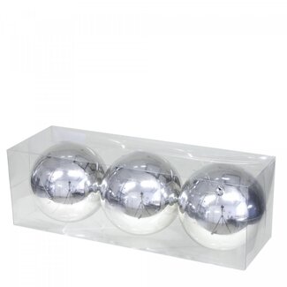 4A Boules de Noël en plastique argentées | Décoration de Noël | Diamètre 12 centimeter | Par 3 boules de Noël