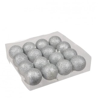 4A Boules de Noël en plastique pailletées couleur argent | Décoration de Noël | Diamètre 6 centimètre | Par 16 boules de Noël