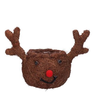 4A Pot renne en bois brun | Décoration de Noël | Longueur 27 centimeter | Largeur 15 centimeter | Hauteur 11 centimeter | Par 2 pots