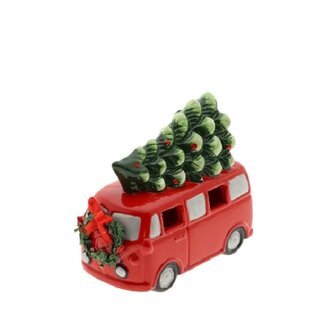 4A Bus Volkswagen rouge avec sapin de Noël LED | Décoration de Noël | Longueur 13.5 centimeter | Largeur 6.5 centimeter | Hauteur 11.5 centimeter | Par 6 bus