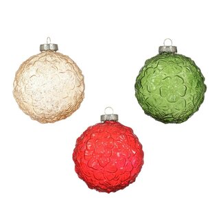 4A Couleurs mélangées Boules de Noël en verre avec décoration florale | Décoration de Noël | Diamètre 8 centimeter | Par 12 boules de Noël