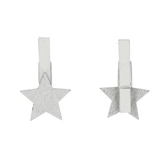 4A Pinces en bois couleur argent avec étoile | Décoration de Noël | Longueur 3 centimètres | Par 36 pinces