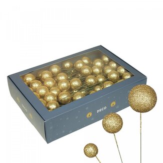 4A Gold-coloured Glitter Christmas bauble pick | Christmas decoration | Diameter 2, 3 and 4 centimetre | Per 100 Christmas baubles