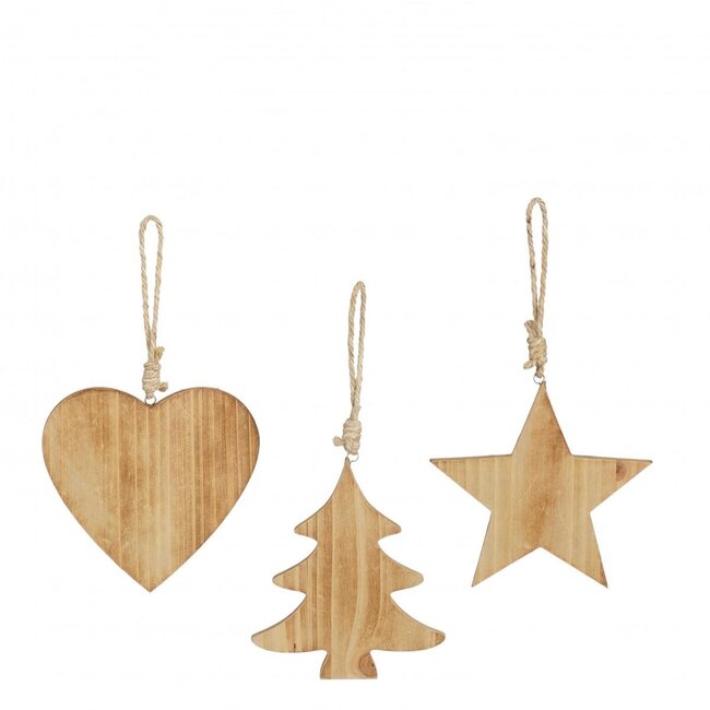 Houten Hanger Assorti | Kleur: Bruin | Kerst Decoratie | Diameter 15 centimeter | Per 12 hangers