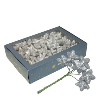 4A Piques Étoiles Pailletées Argentées | Décoration de Noël | Diamètre 4 centimeter | Par 108 piques