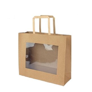 4A Marron Sacs cadeaux avec Fenêtre | Longueur 26 centimeter | Largeur 12.5 centimeter | Hauteur 25 centimeter | Par 20 sacs