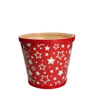 4A Rouge Blanc Bac à Plantes en Bois avec Étoiles | Décoration de Noël | Diamètre 17 centimeter | Hauteur 15 centimeter | Par 10 pots de fleurs