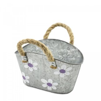 4A Gris Violet Blanc Bac à plantes en zinc en forme de sac “Betty” | Longueur 23 centimeter | Largeur 13 centimeter | Hauteur 14 centimeter | Par 10 bacs à plantes