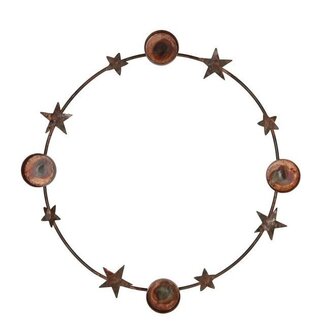 4A Couronne ronde porte-bougies couleur bronze avec étoiles | Décoration de Noël | Diamètre 34 centimeter | Par 4 porte-bougies