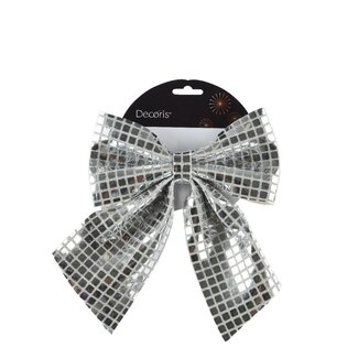 4A Argenté Noeud Décoratif | Décoration De Noël | Longueur 20 centimeter | Largeur 24 centimeter | Par Noeud
