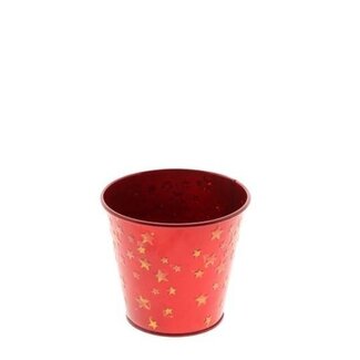 4A Bac à plantes en zinc rouge avec étoiles | Décoration de Noël | Diamètre 11 centimeter | Hauteur 10 centimeter | Par 12 pots de fleurs