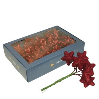 4A Glitter Sterren Bijsteker | Kleur: Rood | Kerst Decoratie | Diameter 4 centimeter | Per 108 bijstekers