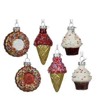 4A Couleurs Mélangées Donut Glacé Boule de Noël Suspensions Assorties | Décoration de Noël | Diamètre 7.5 centimètre | Par 24 suspensions